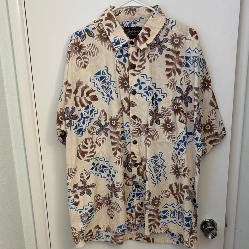 Men's Cream and Brown Patterned Shirt